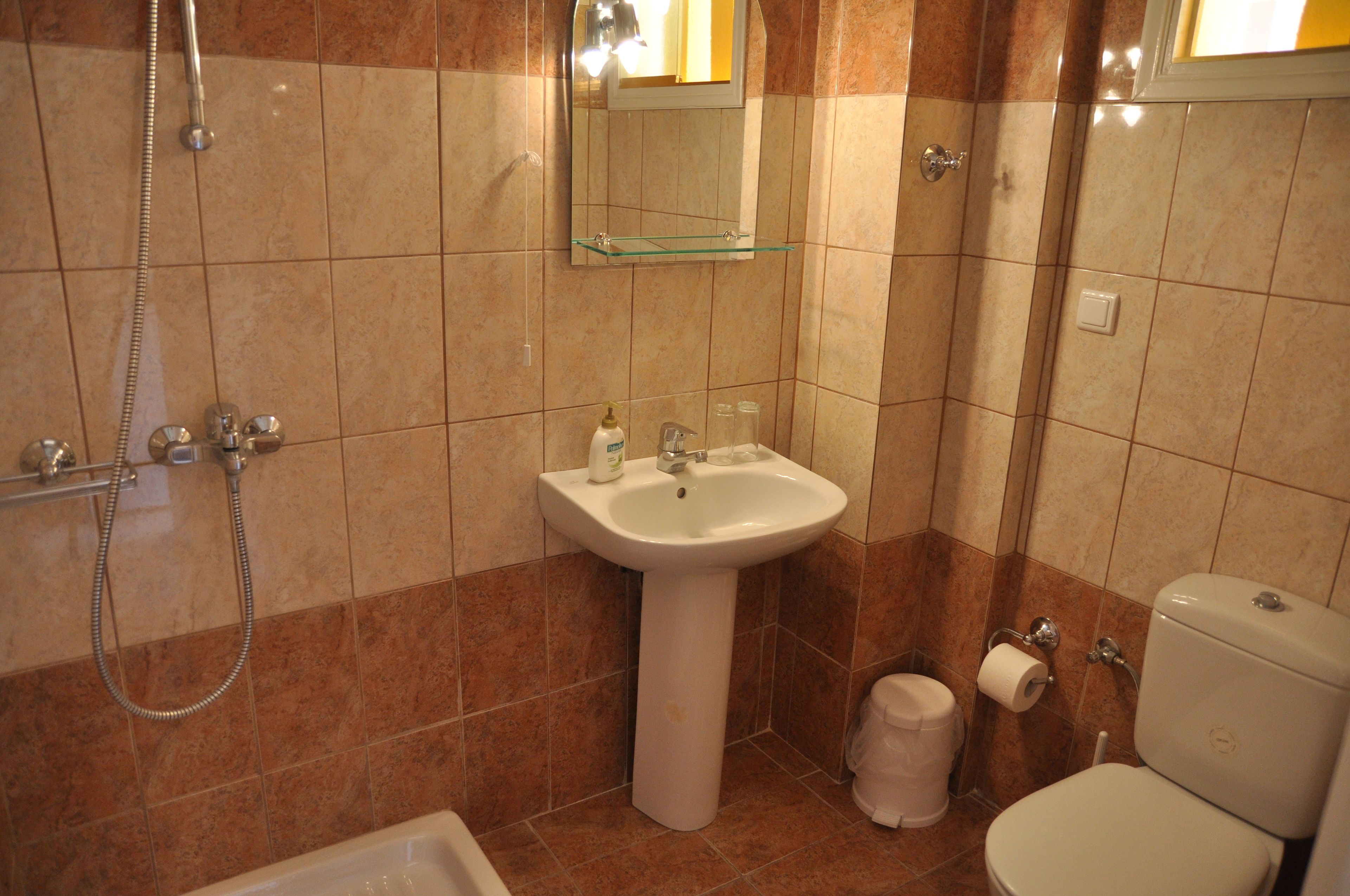 double or twin room | bathroom | shower, hair dryer, slippers, towels