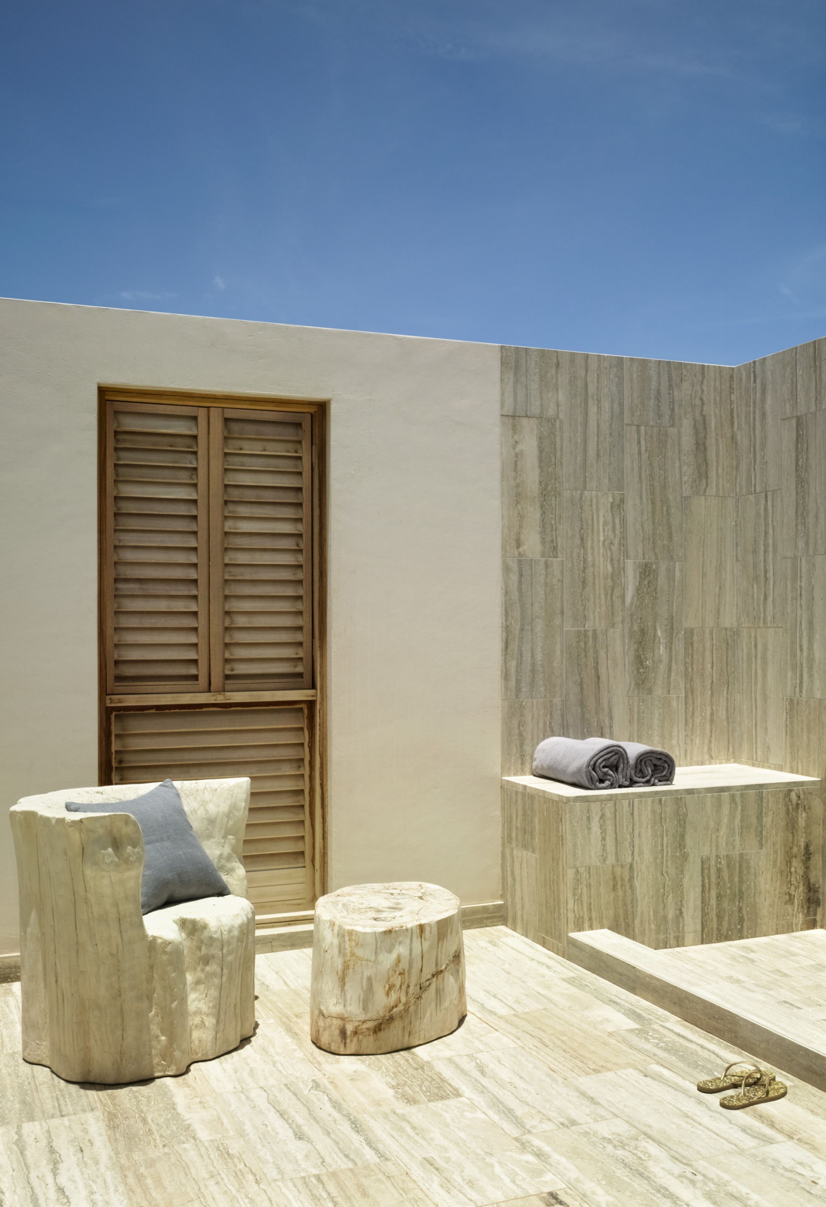 Separate tub and shower, deep soaking tub, designer toiletries