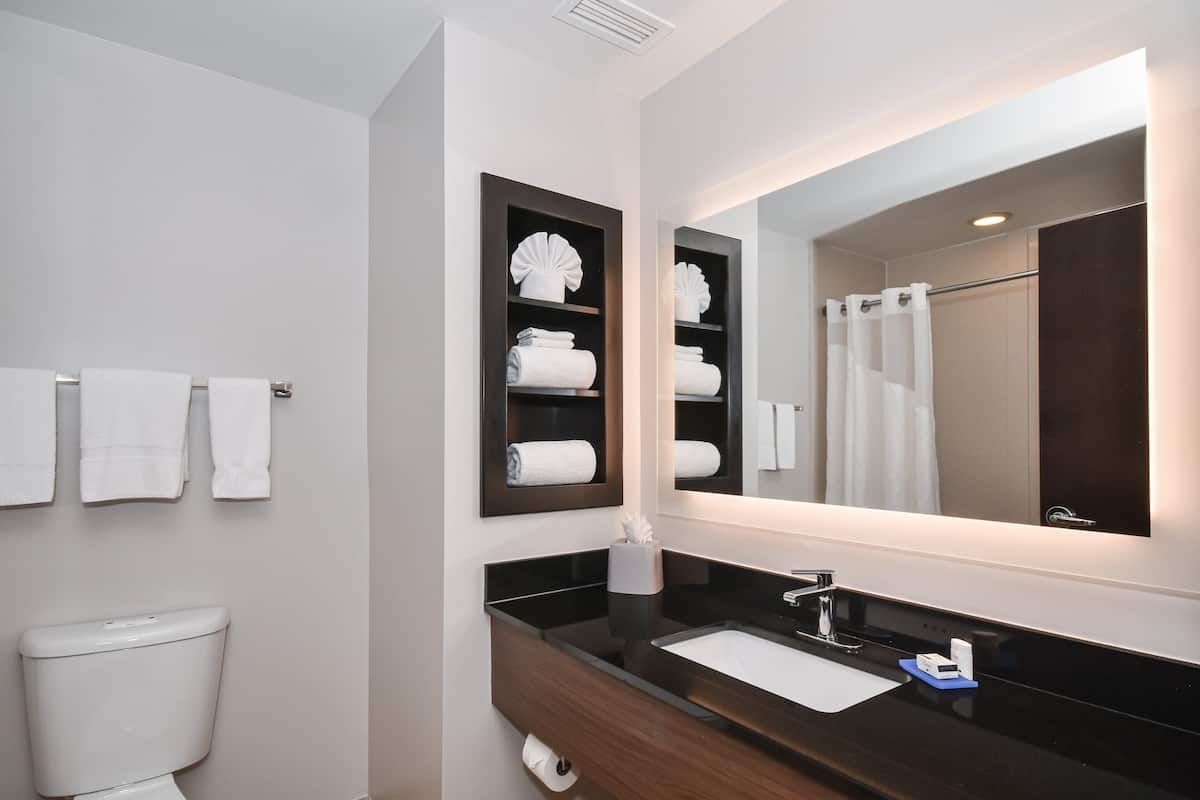 In-room safe, desk, laptop workspace, blackout curtains