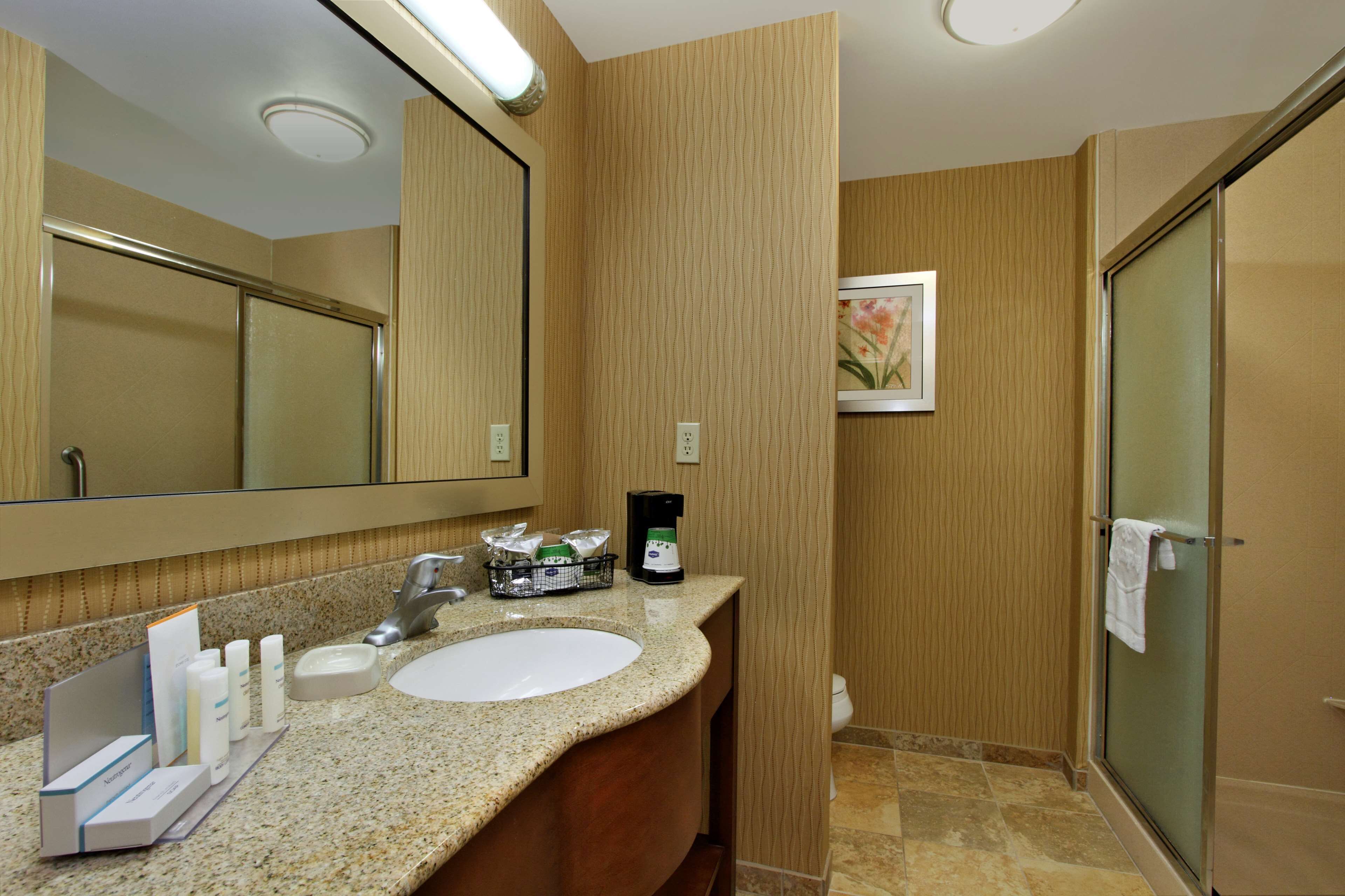 two queen beds non smoking | bathroom | shower, hair dryer, towels