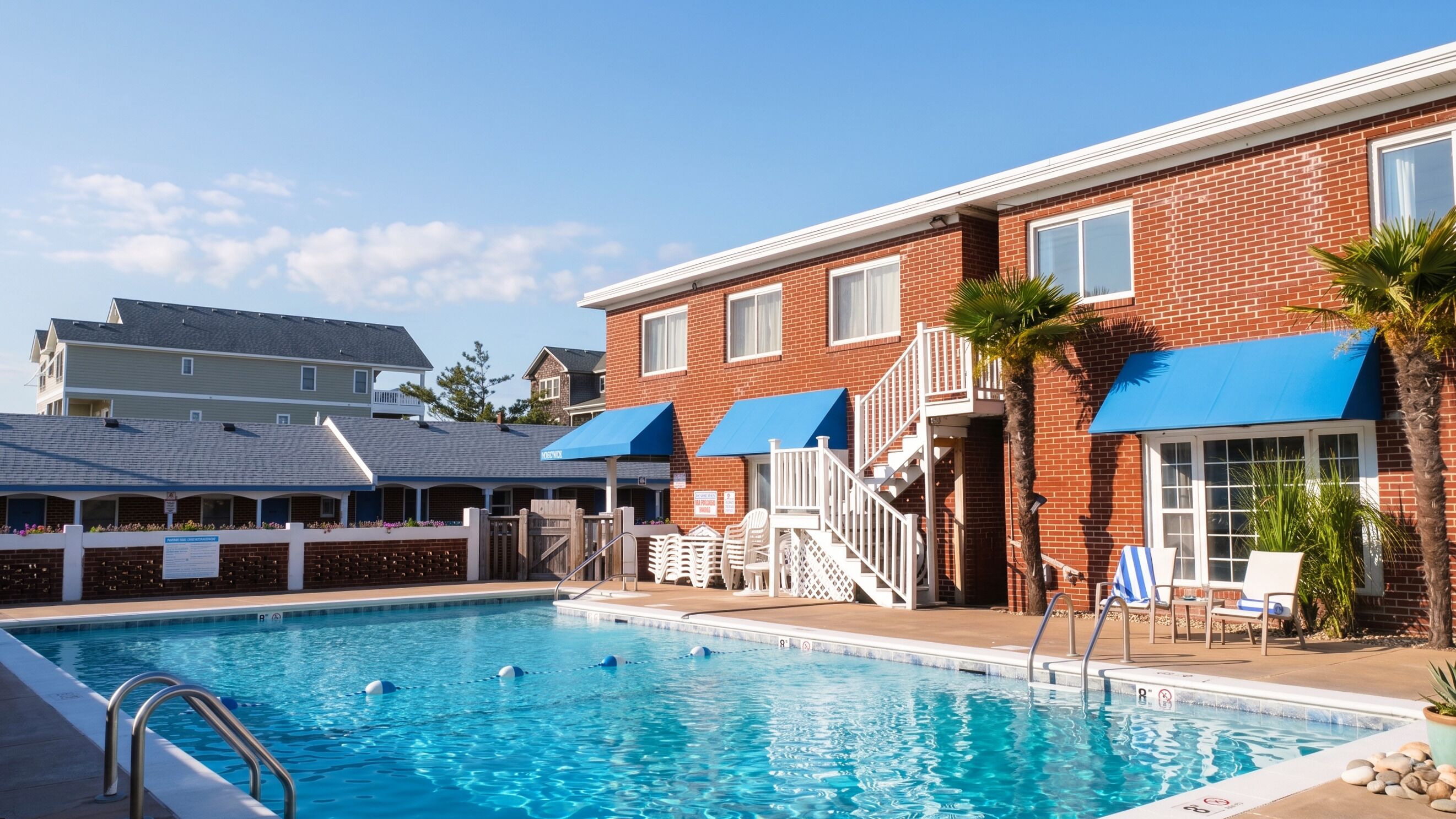 Seasonal outdoor pool, open 9:00 AM to 10:00 PM, pool loungers