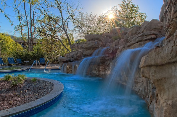 Indoor pool, seasonal outdoor pool, pool umbrellas