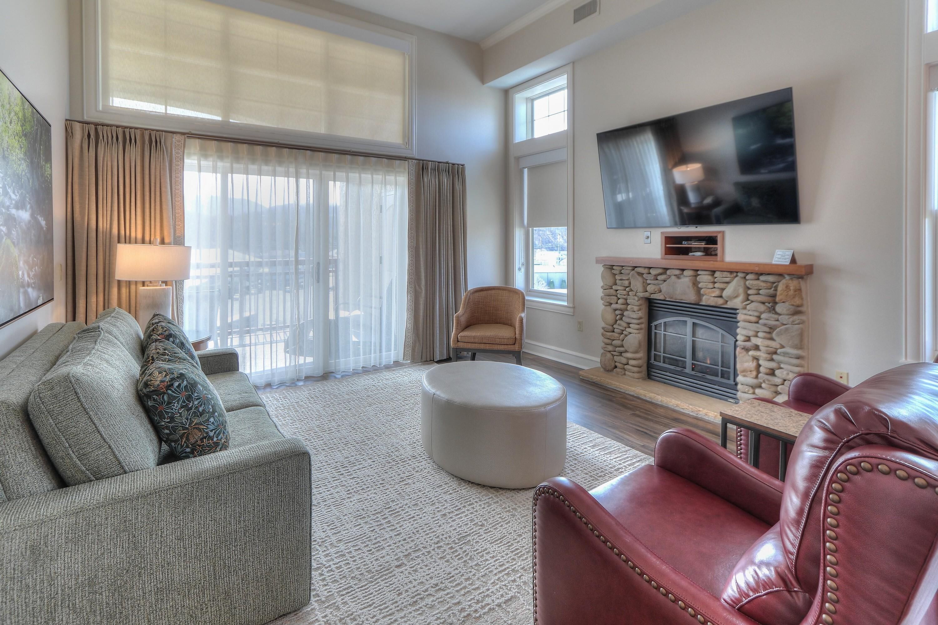 condo, 3 bedrooms, river view | living area | 48-inch lcd tv with cable channels, tv