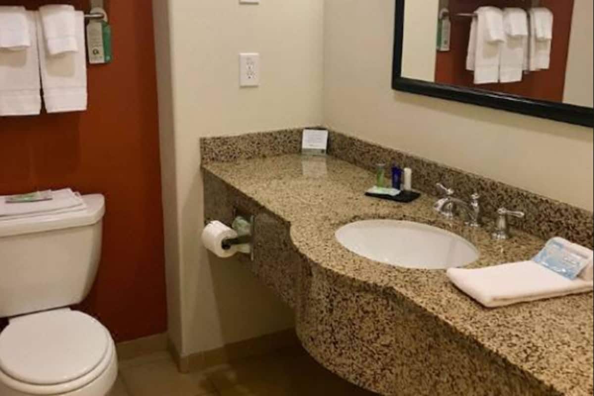 free toiletries, hair dryer, towels