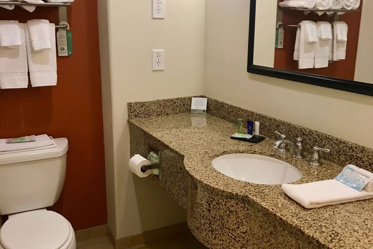 suite, 1 king bed with sofa bed, non smoking | bathroom | free toiletries, hair dryer, towels