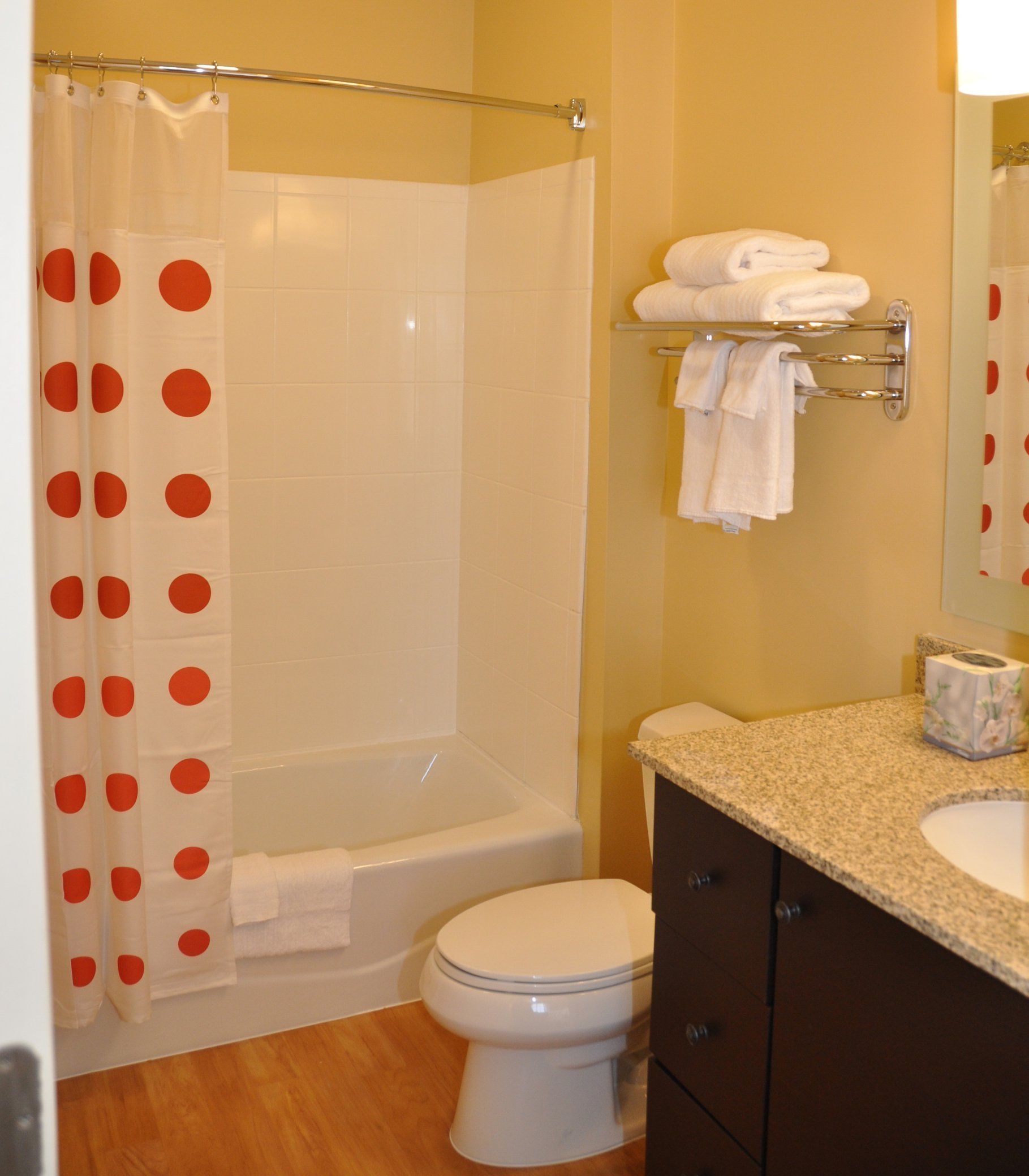 combined shower/bathtub, hair dryer, towels