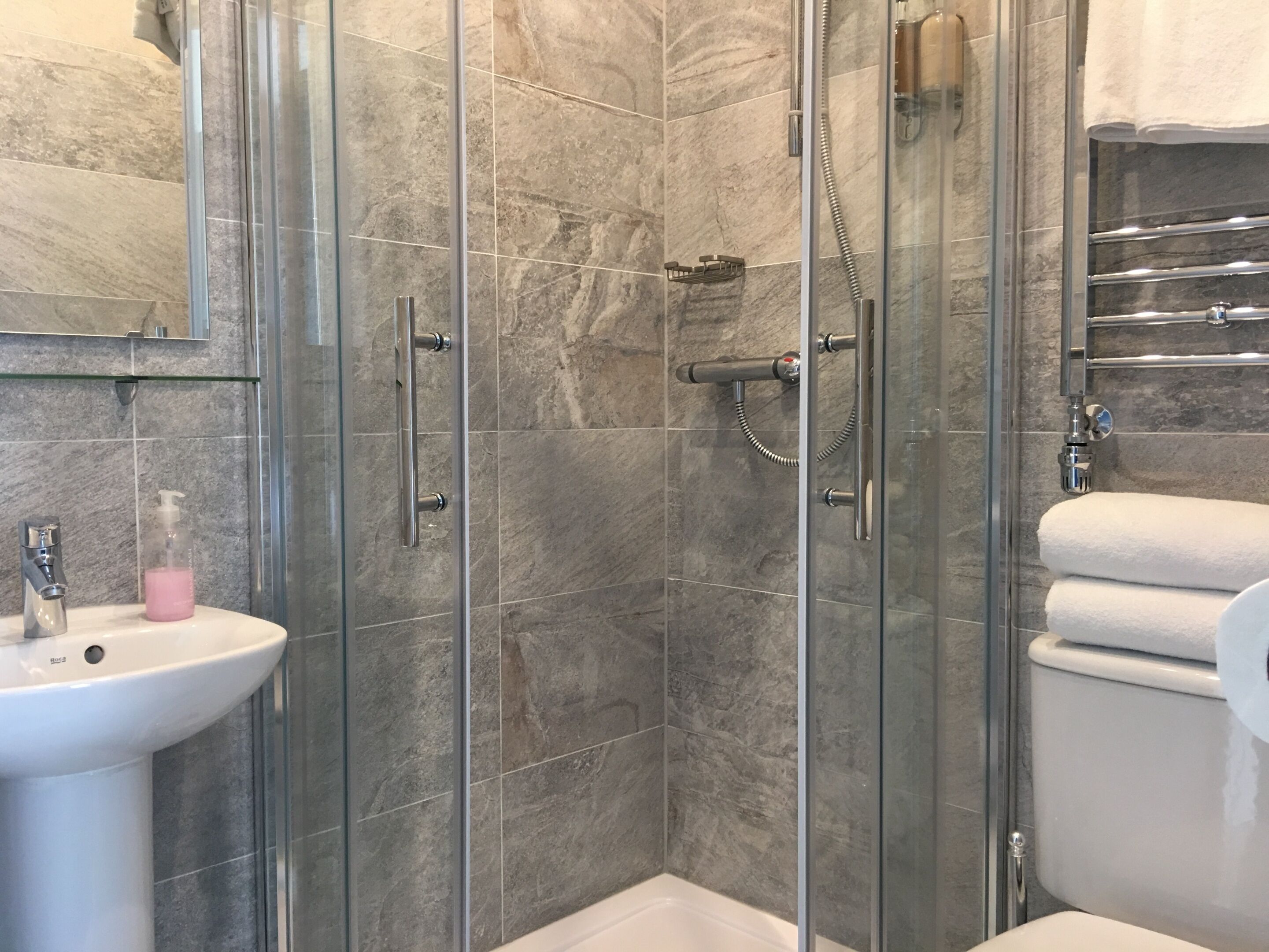 superior double room, ensuite | bathroom | shower, designer toiletries, hair dryer, towels