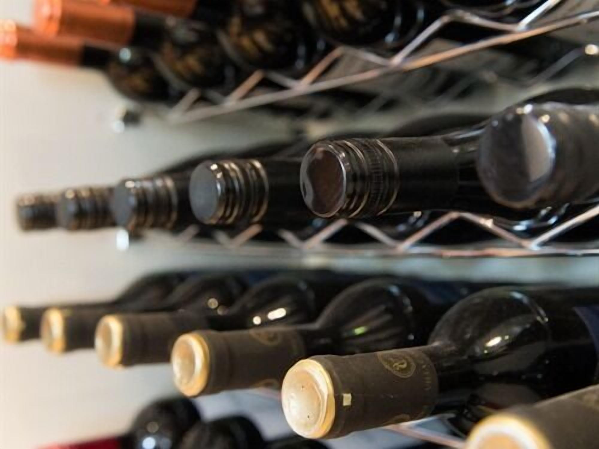 A rack of wine bottles.