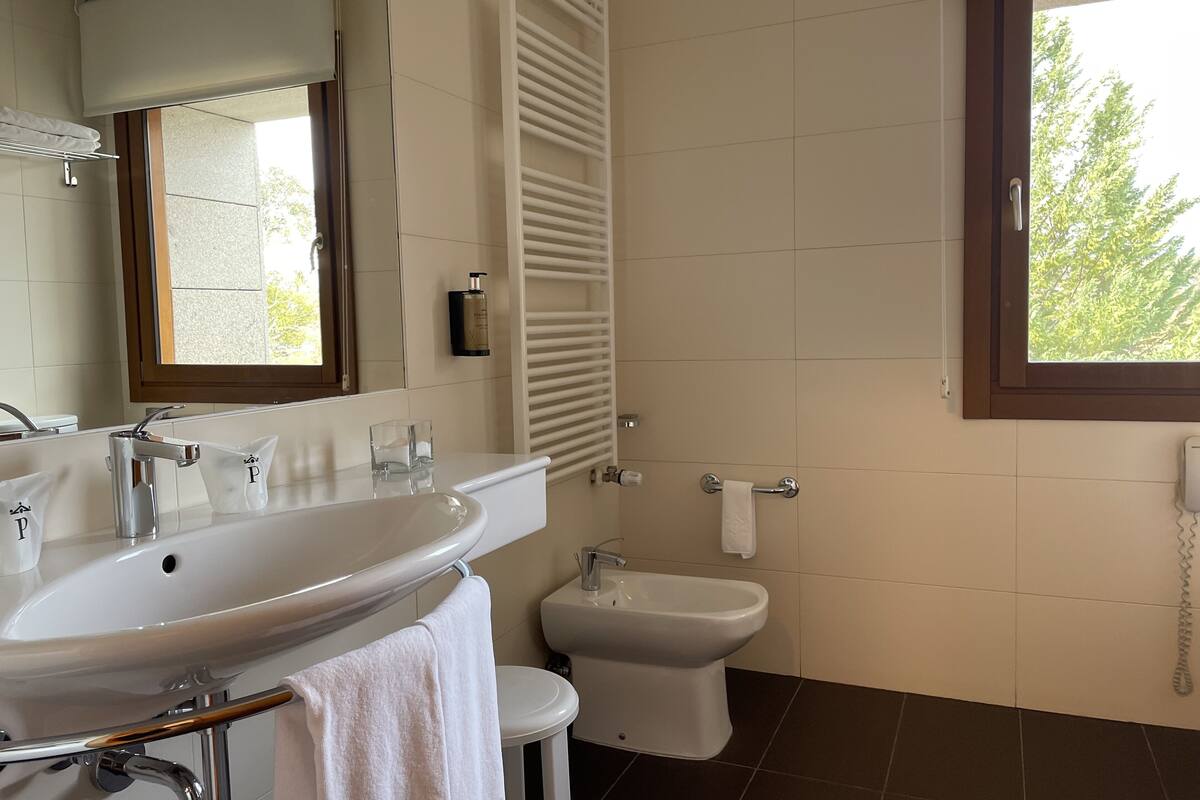 standard twin room | bathroom | free toiletries, hair dryer, bidet, towels