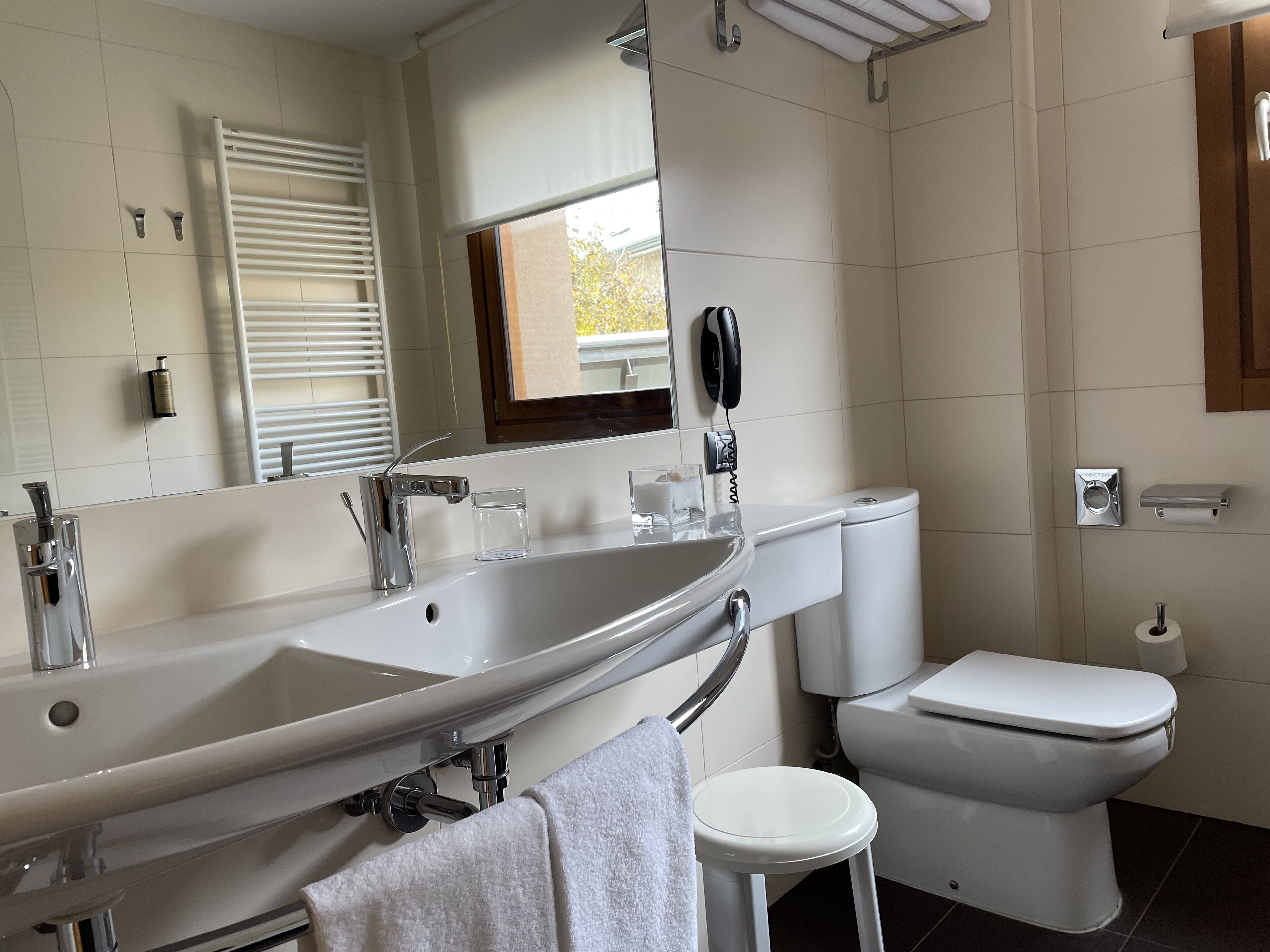 free toiletries, hair dryer, bidet, towels