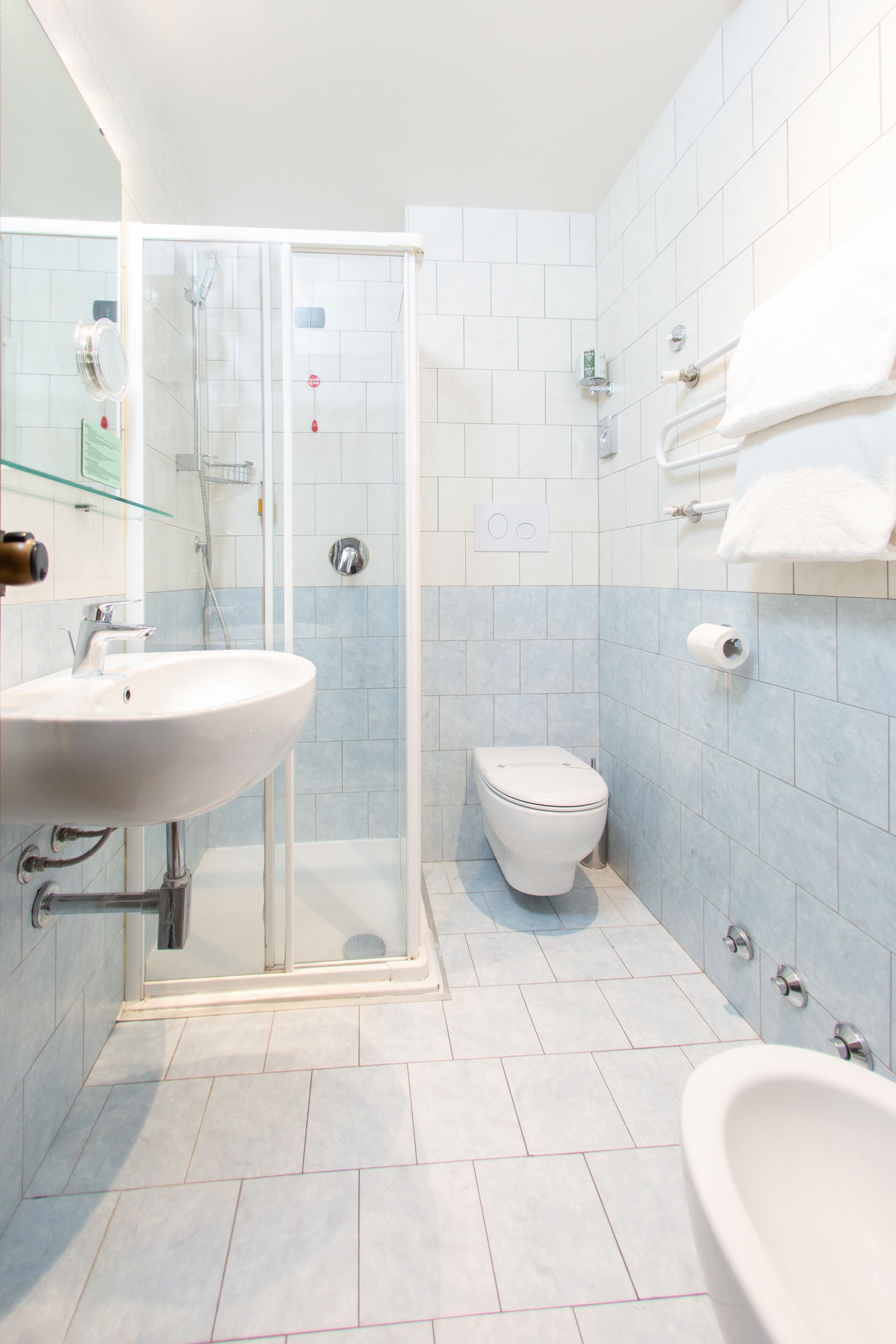 shower, rainfall showerhead, hair dryer, slippers