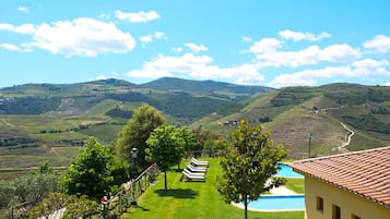 Outdoor pool, pool umbrellas, pool loungers