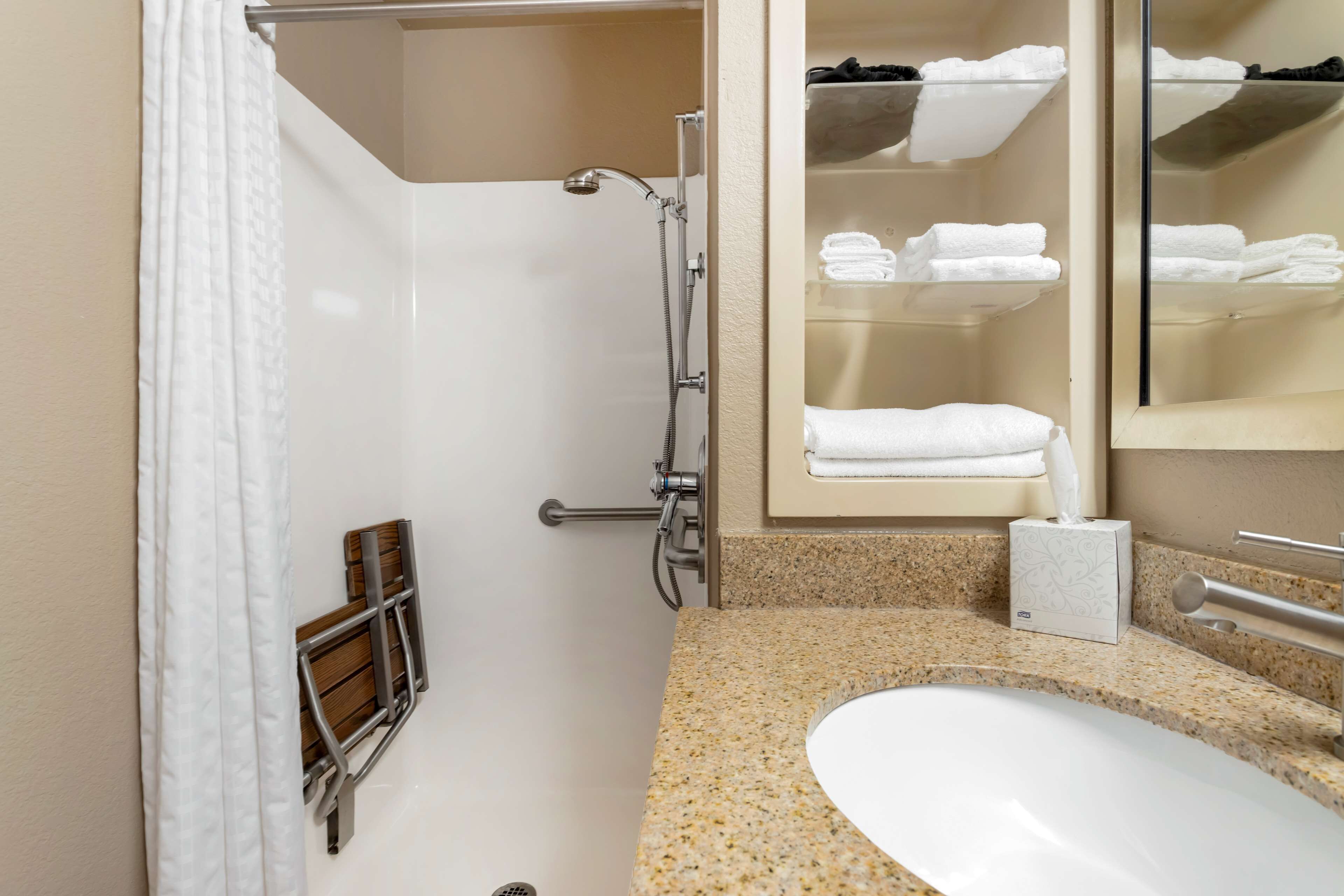 standard room, 1 king bed, accessible, non smoking | bathroom | combined shower/bathtub, free toiletries, hair dryer, towels