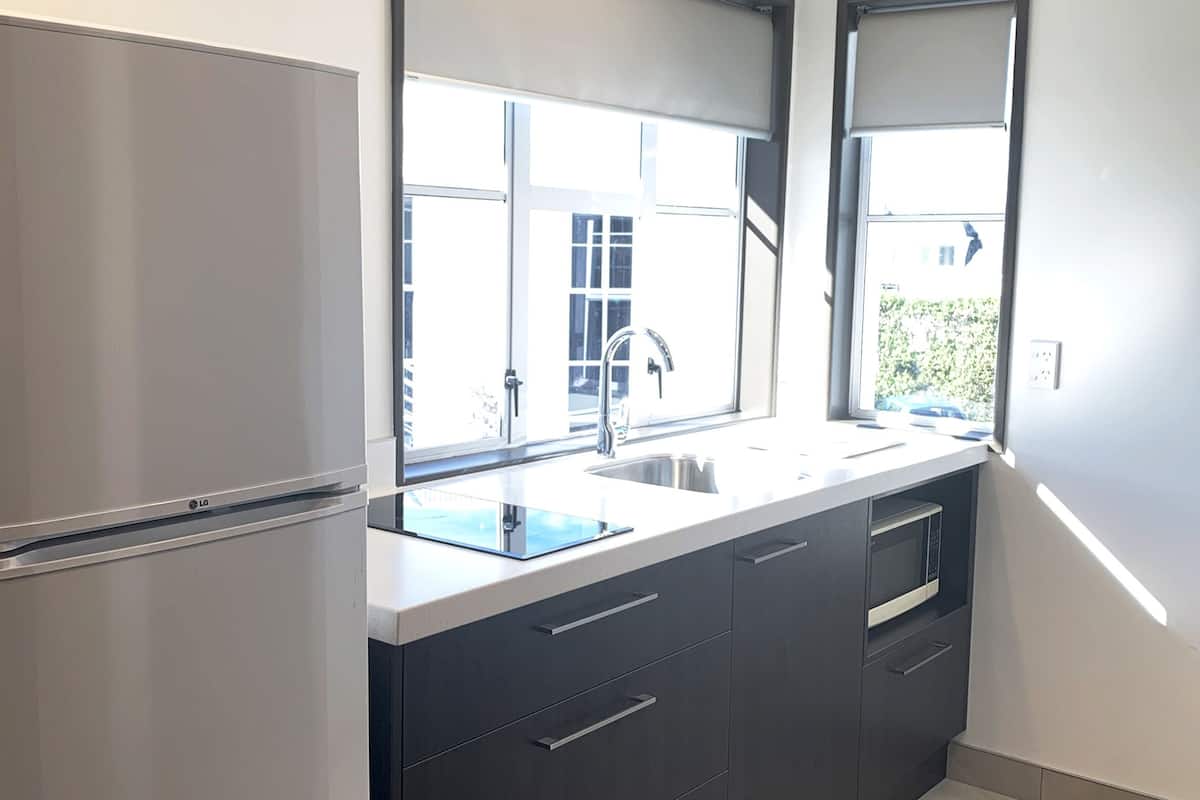 deluxe 2 bedroom apartment | private kitchen | fridge, coffee/tea maker, electric kettle, high chair