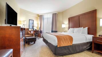 Room, 1 King Bed, Accessible, Non Smoking | Desk, laptop workspace, iron/ironing board, travel cot