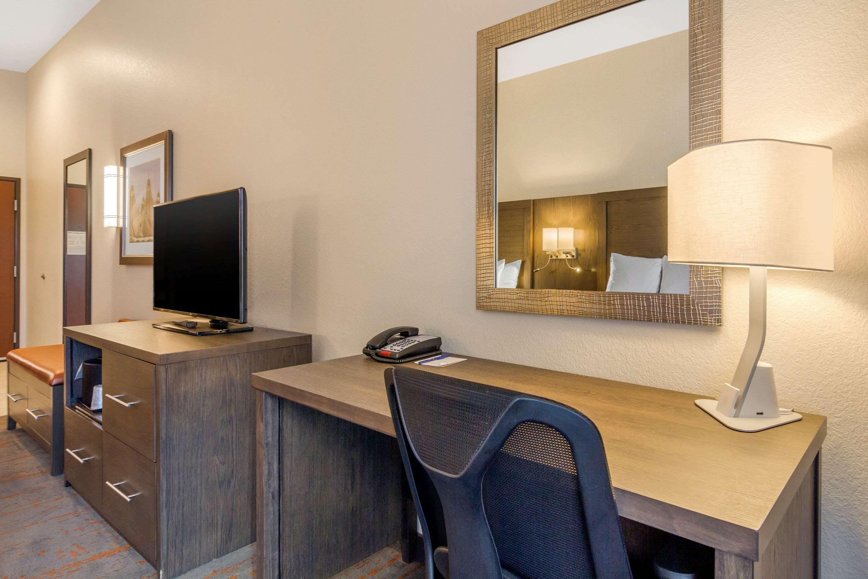 1 bedroom, desk, blackout curtains, iron/ironing board