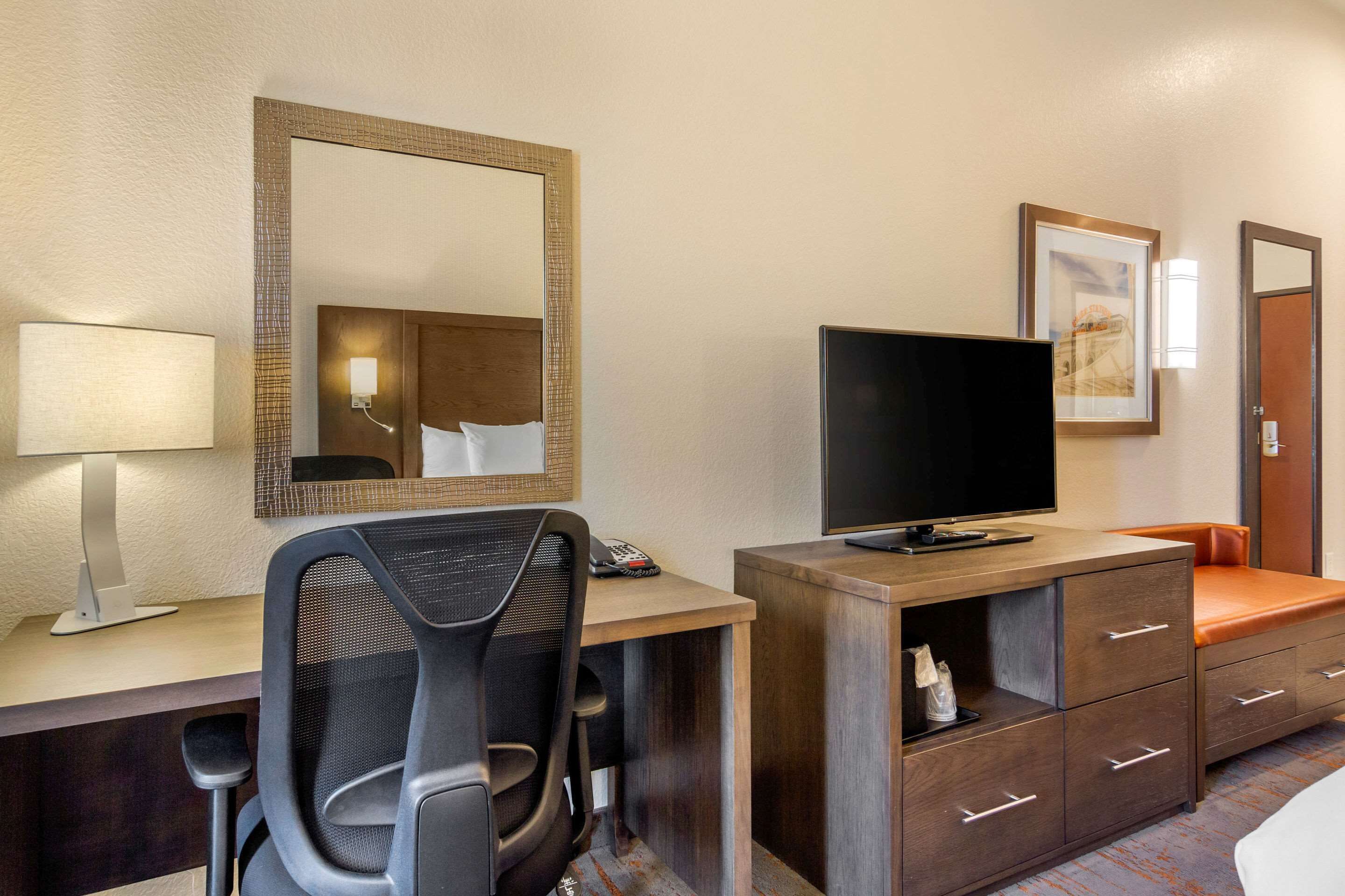 1 bedroom, desk, blackout curtains, iron/ironing board