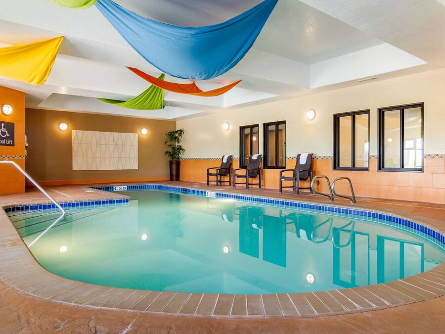 Indoor pool, open 8 AM to 10 PM, sun loungers