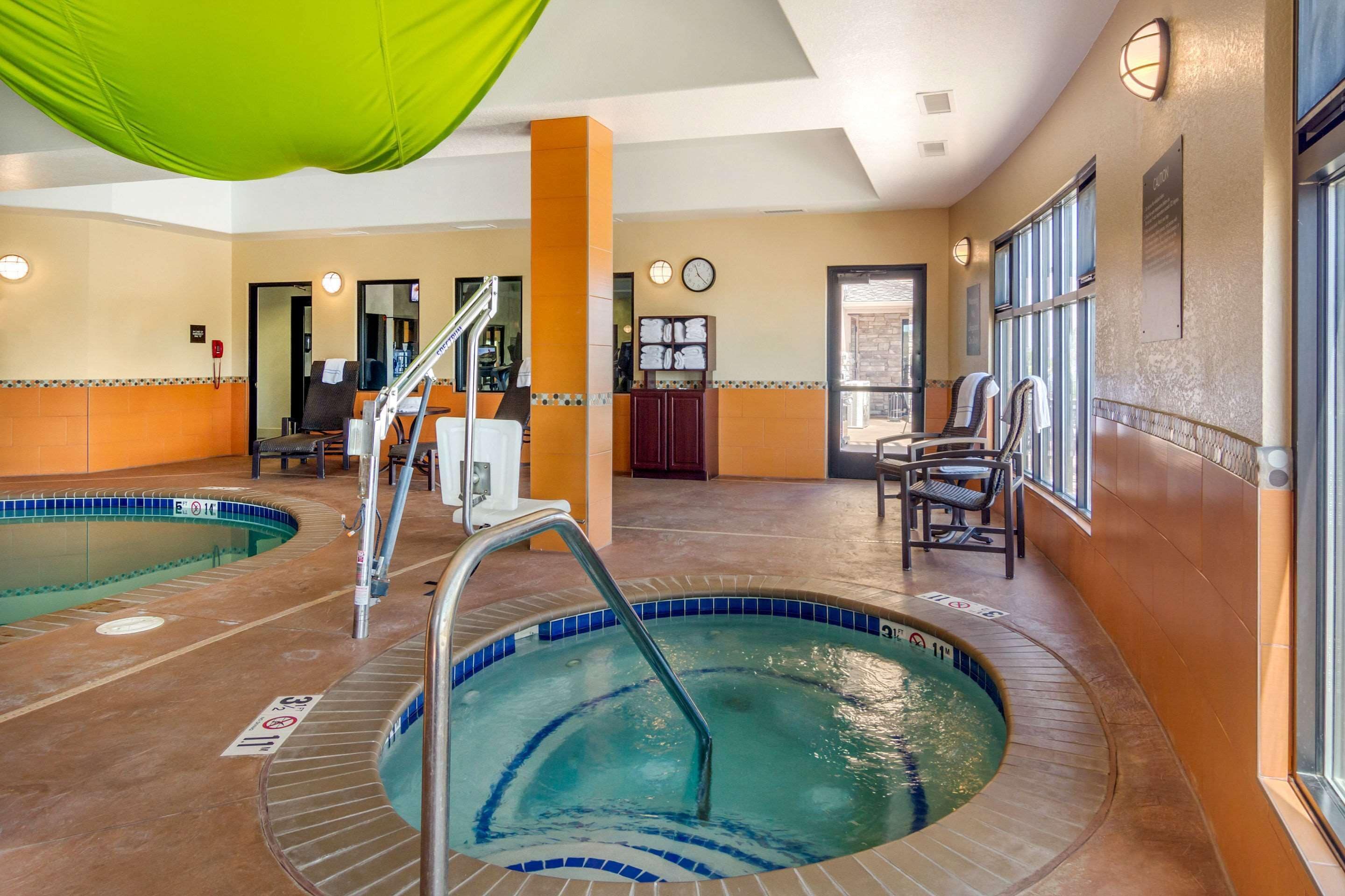 Indoor pool, open 8 AM to 10 PM, pool loungers