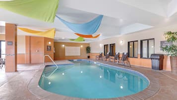 Indoor pool, open 8 AM to 10 PM, pool loungers