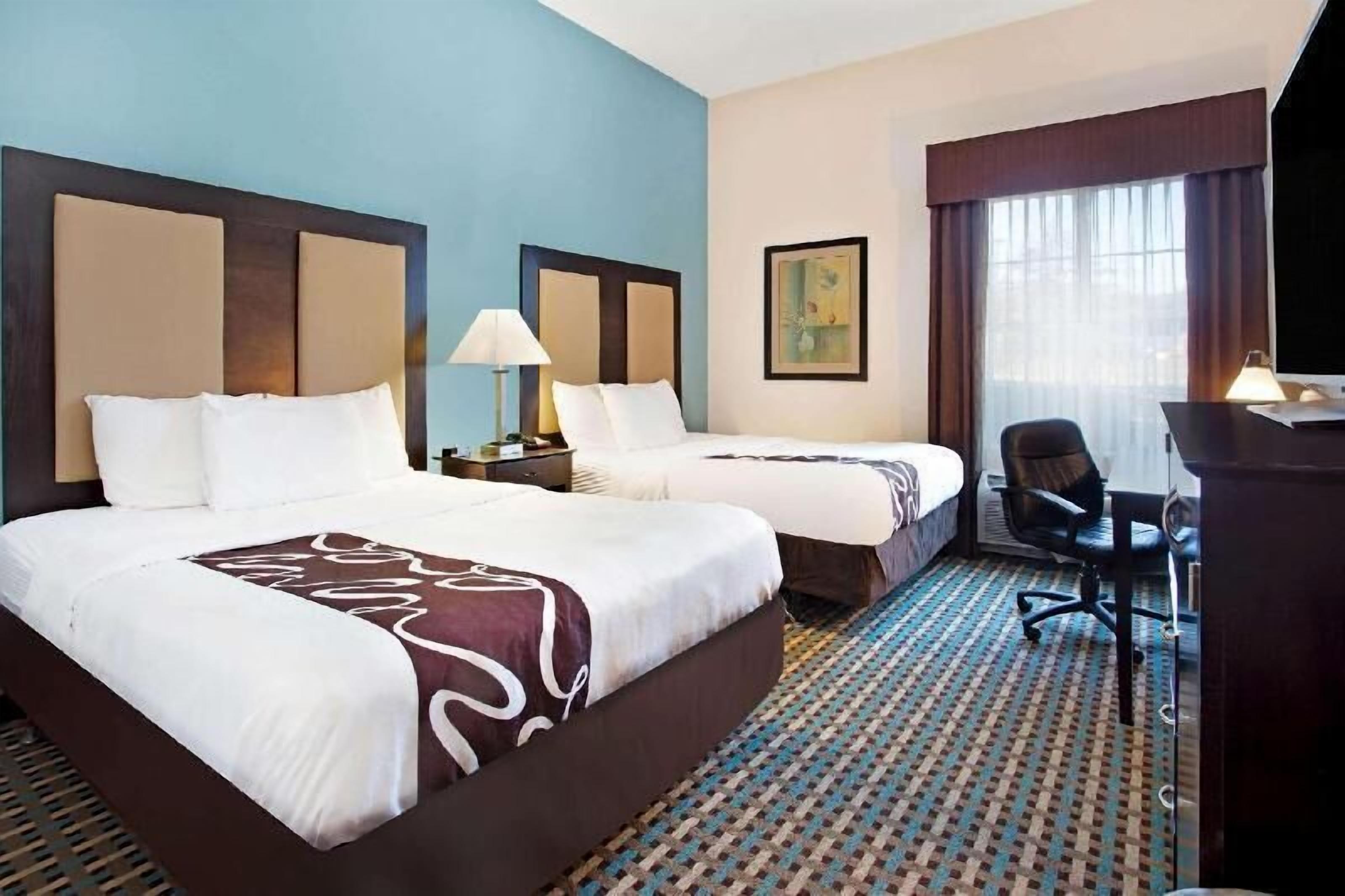 Pillowtop beds, desk, laptop workspace, iron/ironing board
