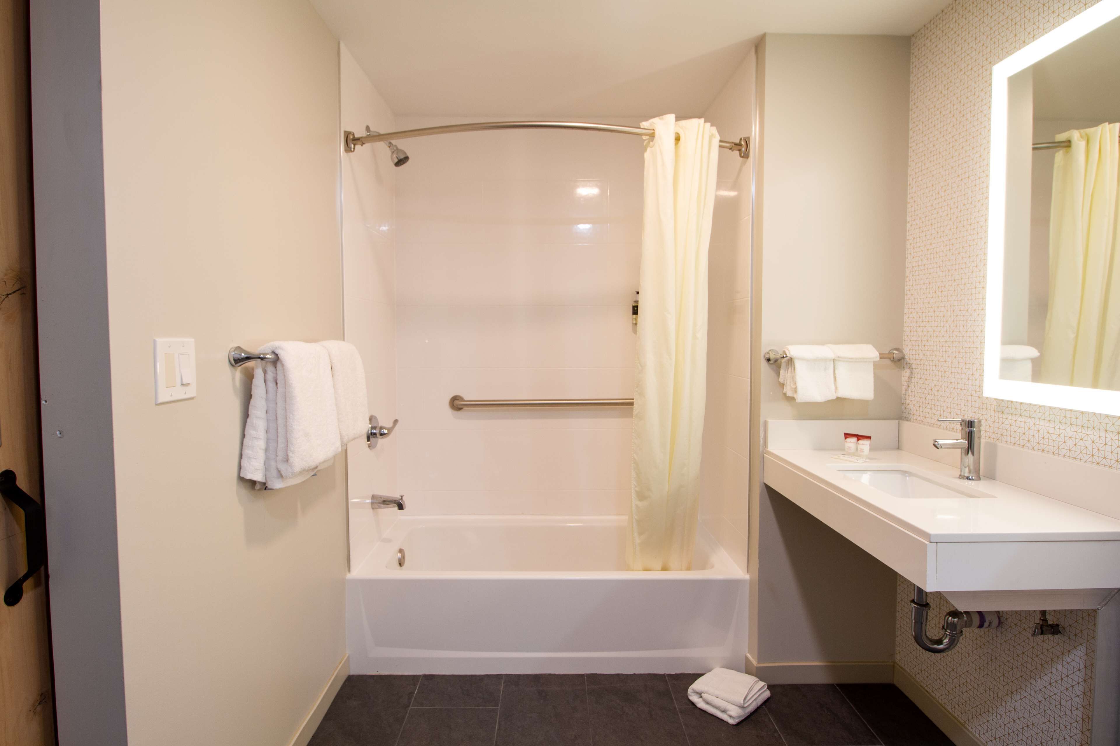 standard room, 1 king bed, accessible, bathtub | bathroom | combined shower/bathtub, free toiletries, hair dryer, towels