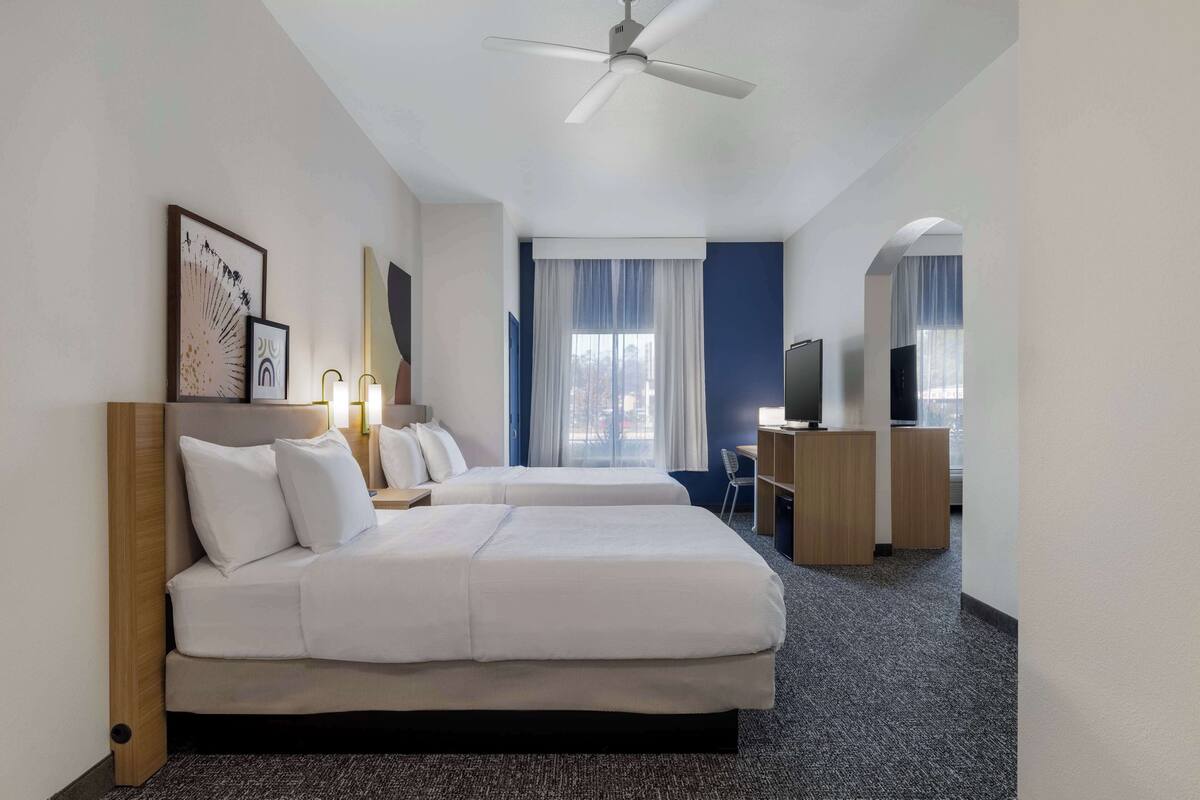 studio, multiple beds | desk, laptop workspace, blackout curtains, iron/ironing board