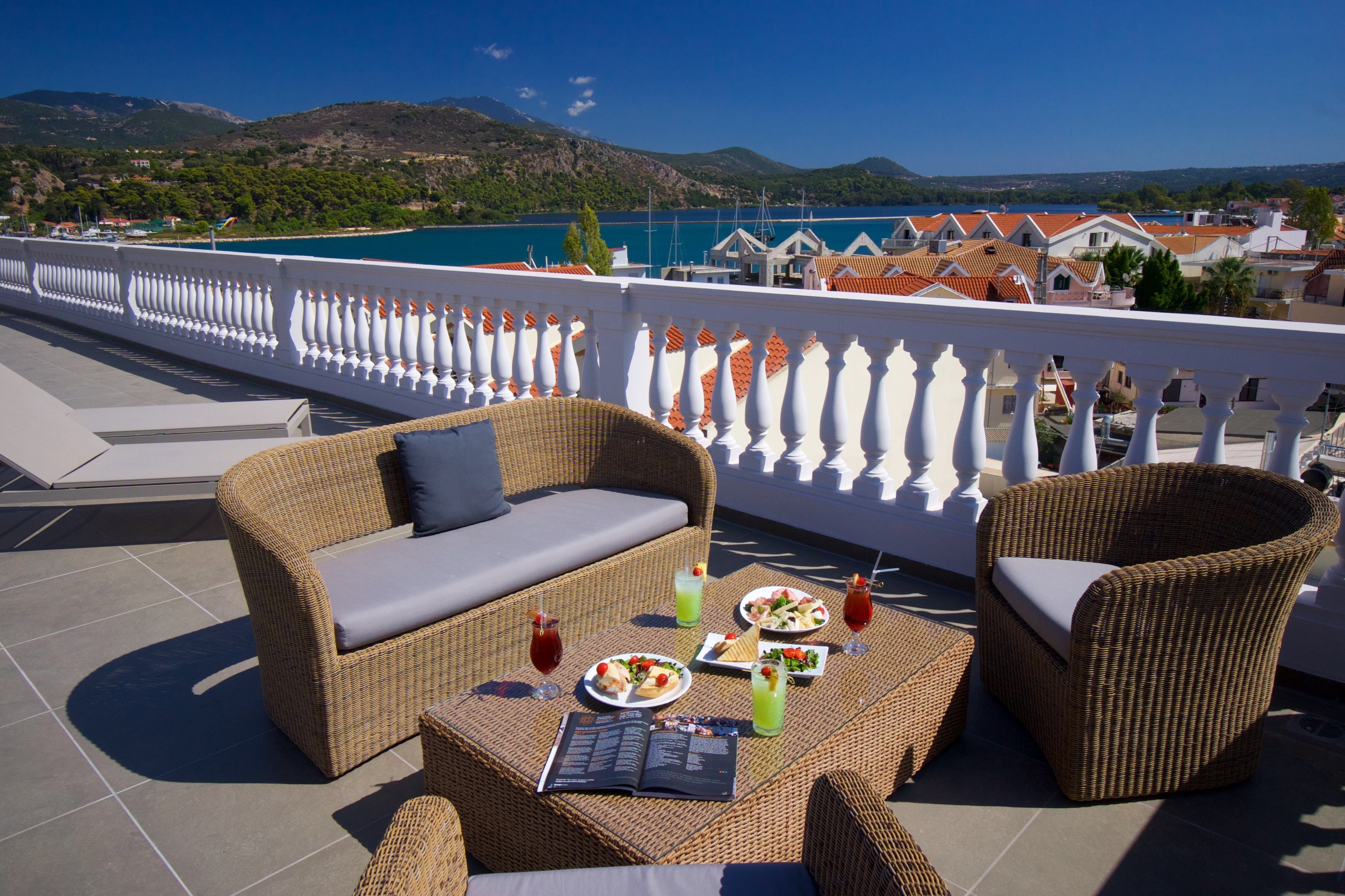 master suite with outdoor jetted tub and panoramic sea view | terrace/patio