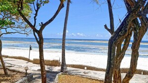 A beach with palm trees and a clear view of the ocean. - Kaskazi Beach Hotel (Diani Beach)