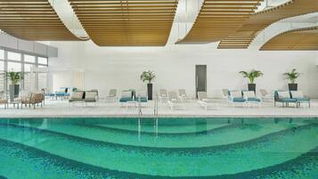 Indoor pool, open 6:30 AM to 9:30 PM, lifeguards on site