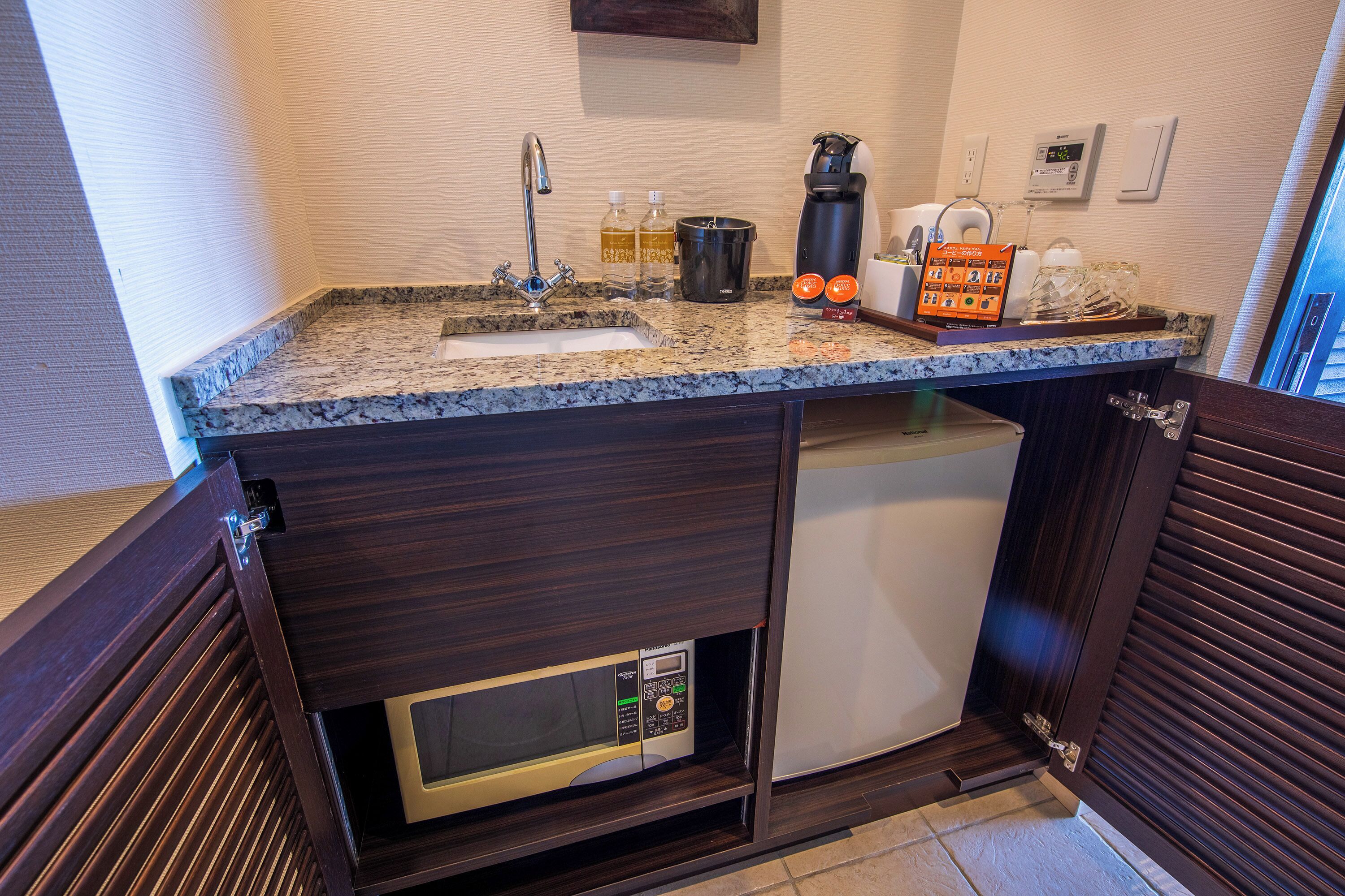 condo building premium suite twin (capacity 2 people) | private kitchen | fridge, microwave, coffee/tea maker, electric kettle