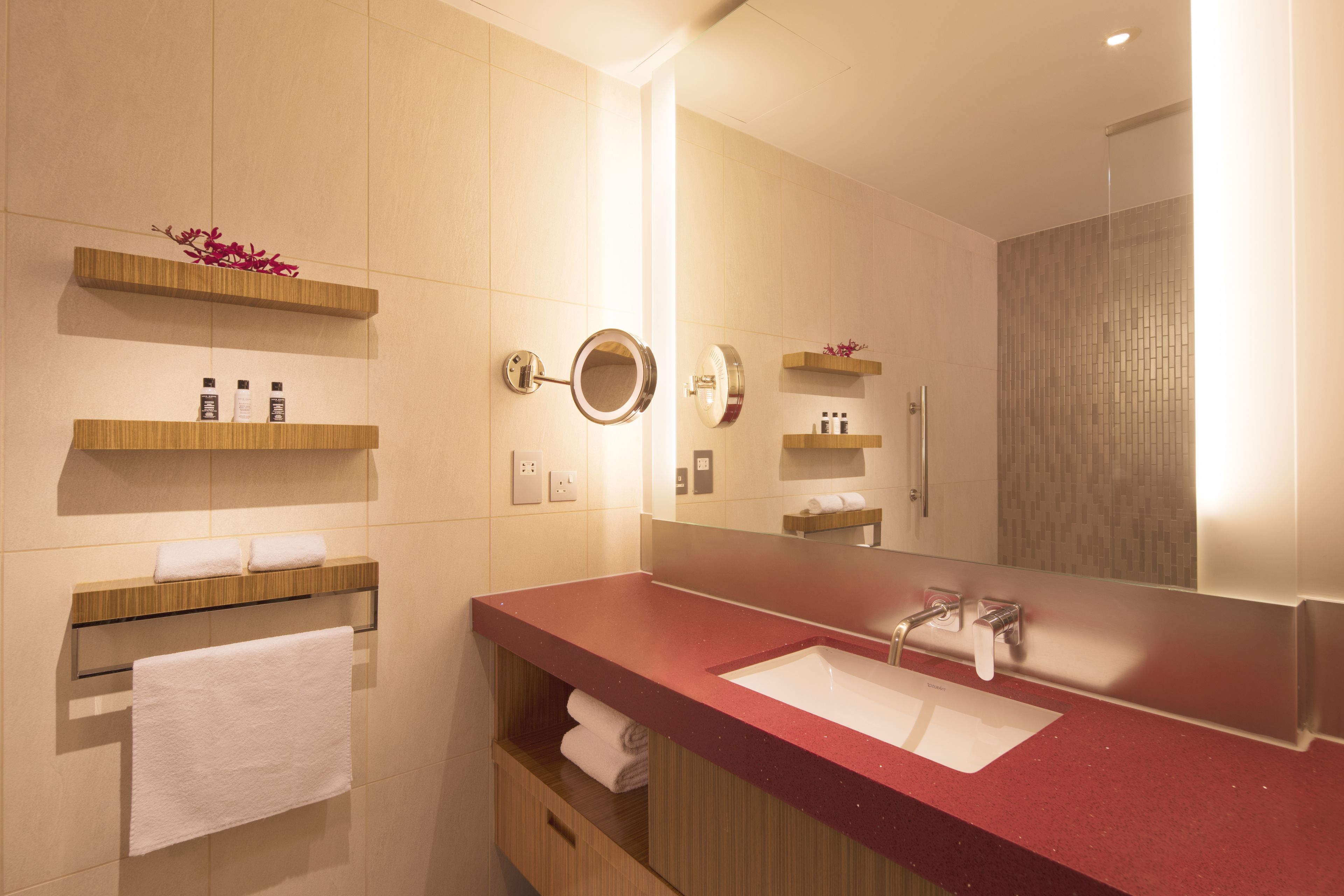 combined shower/bathtub, free toiletries, hair dryer, bathrobes