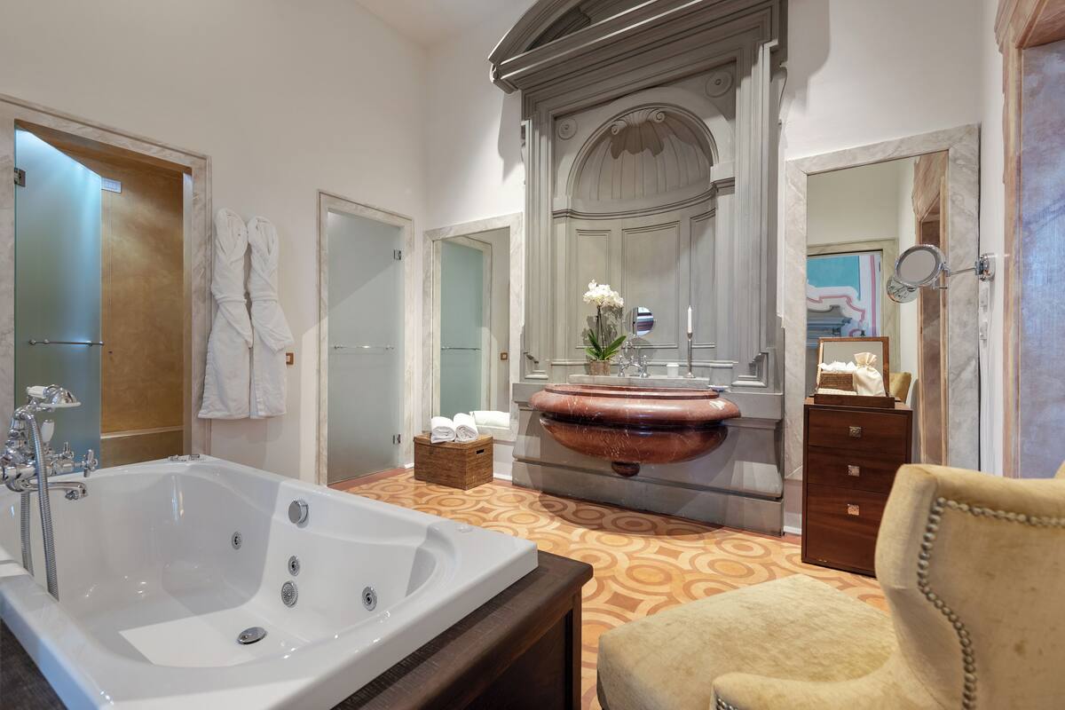 suite (dali) | bathroom | rainfall showerhead, free toiletries, hair dryer, bathrobes