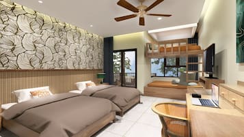 Habitación familiar con 1 cama doble o 2 individuales | 2 dormitorios, minibar, caja fuerte y escritorio