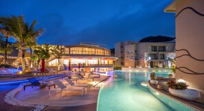 2 outdoor pools, pool umbrellas, pool loungers