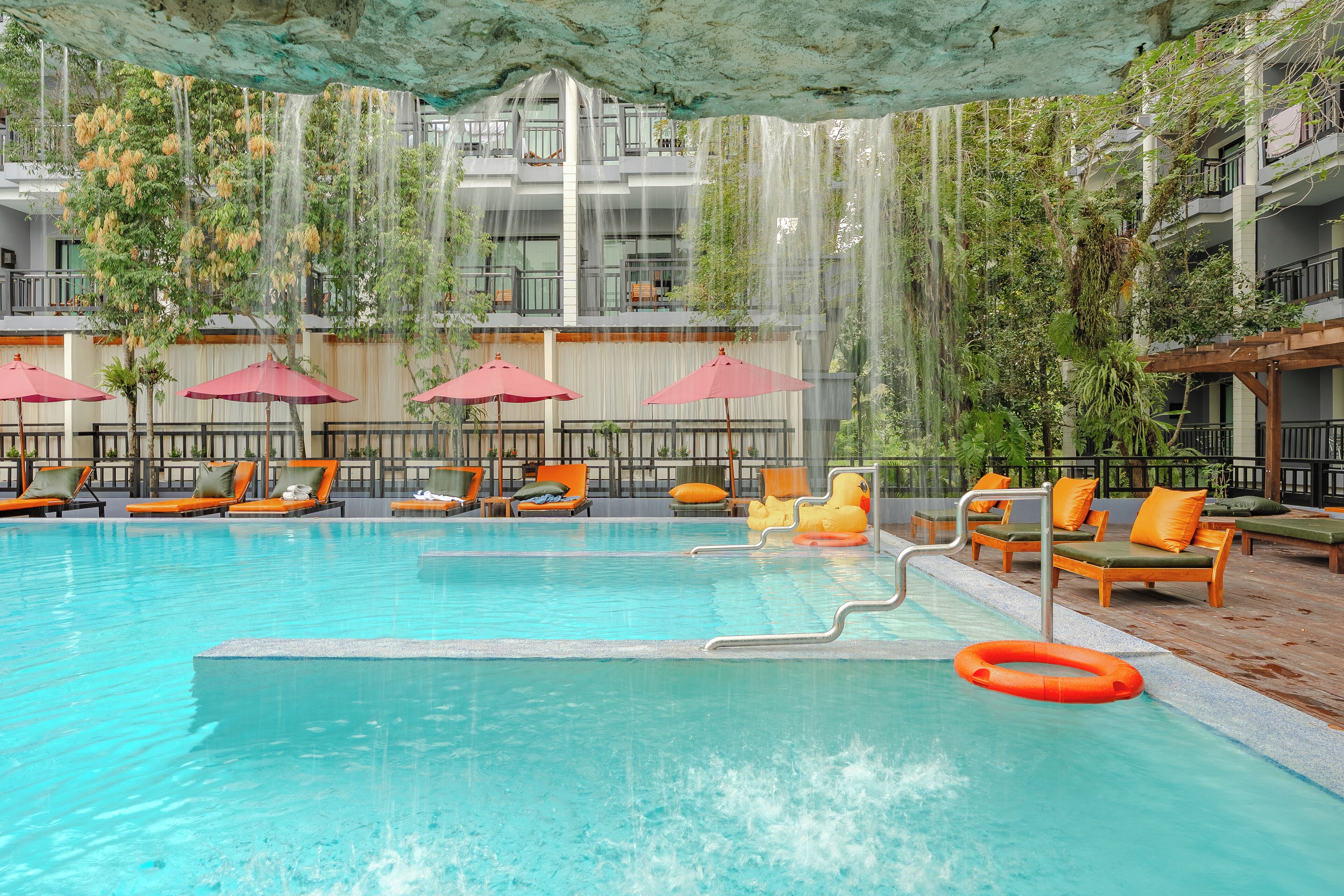 Outdoor pool, pool umbrellas