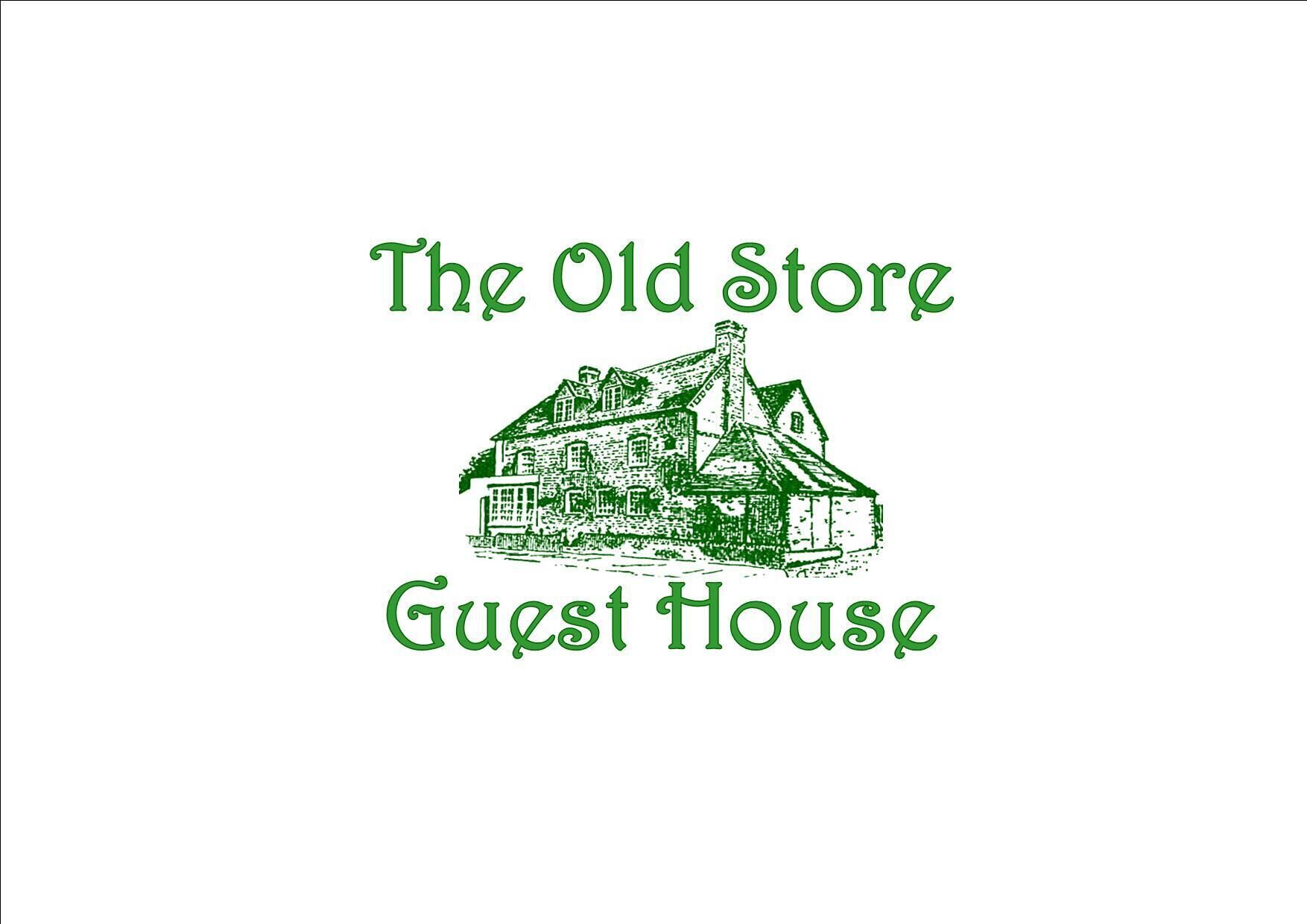 A green illustration of a traditional building labeled "The Old Store Guest House."