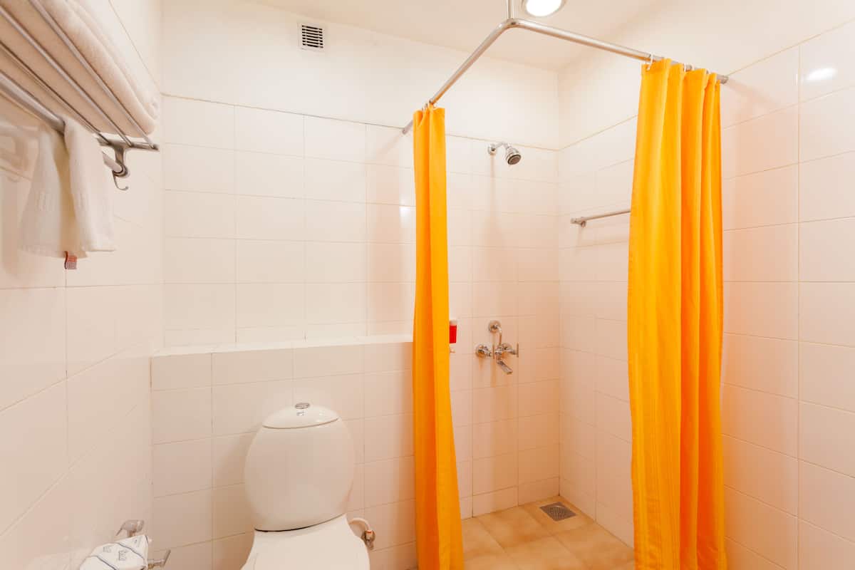 Een douche, een regendouche, gratis toiletartikelen, een haardroger