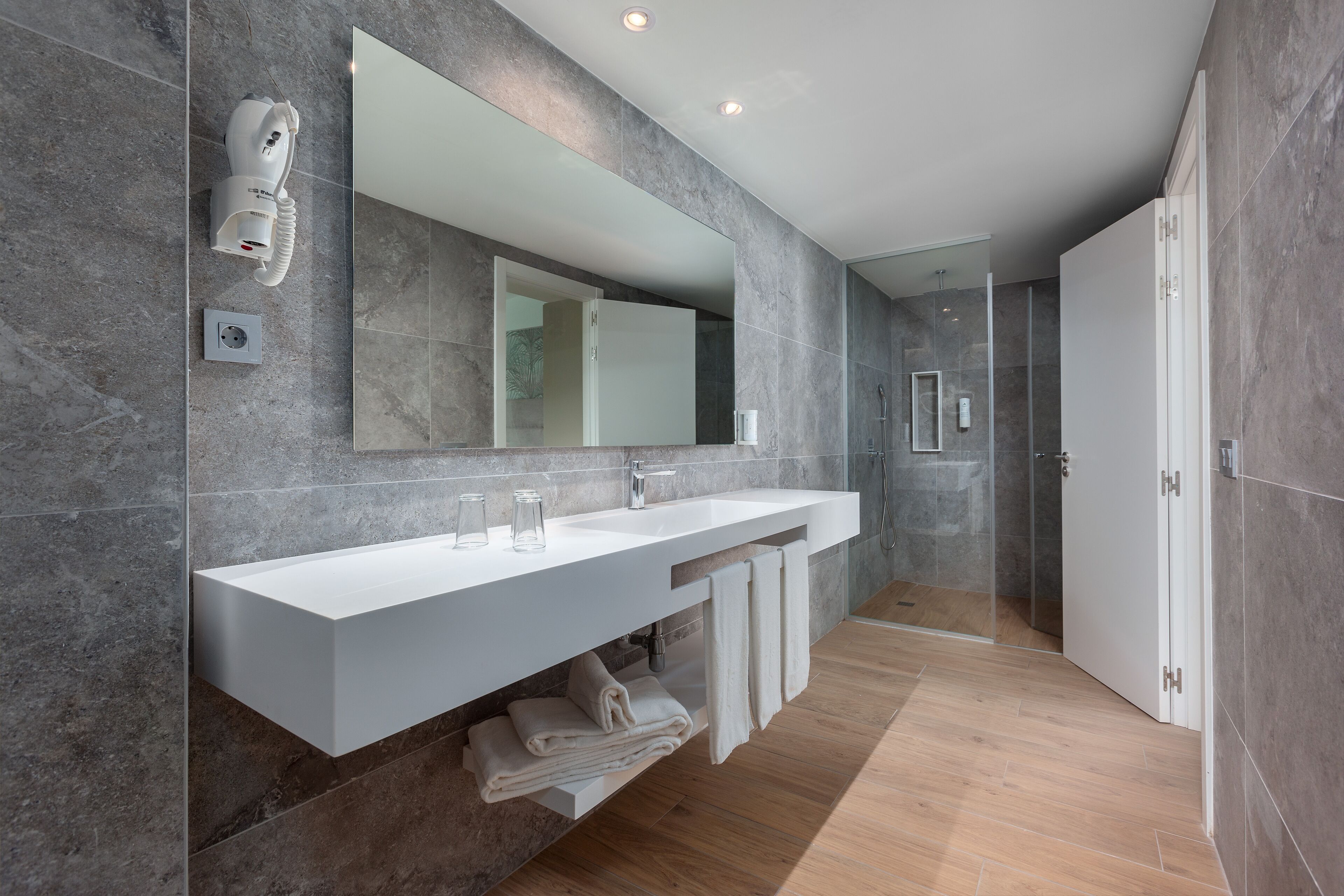 family double room, terrace, pool view | bathroom | shower, rainfall showerhead, free toiletries, hair dryer