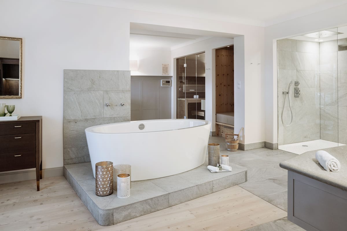 private spa suite | bathroom | free toiletries, hair dryer, bathrobes, slippers