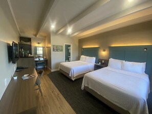 Pillowtop beds, desk, laptop workspace, blackout drapes