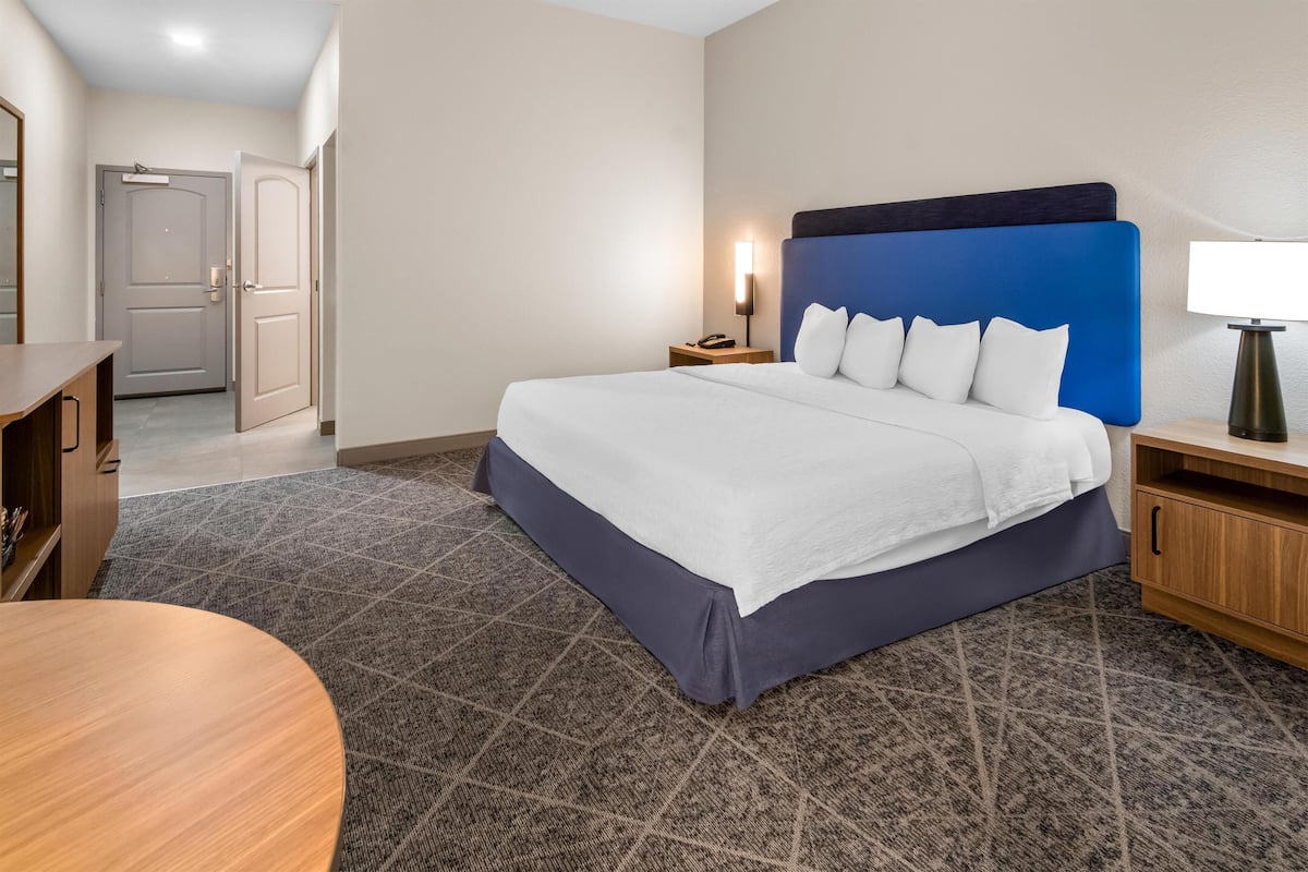 Room, 1 King Bed, Accessible, Non Smoking | Hypo-allergenic bedding, desk, laptop workspace, iron/ironing board