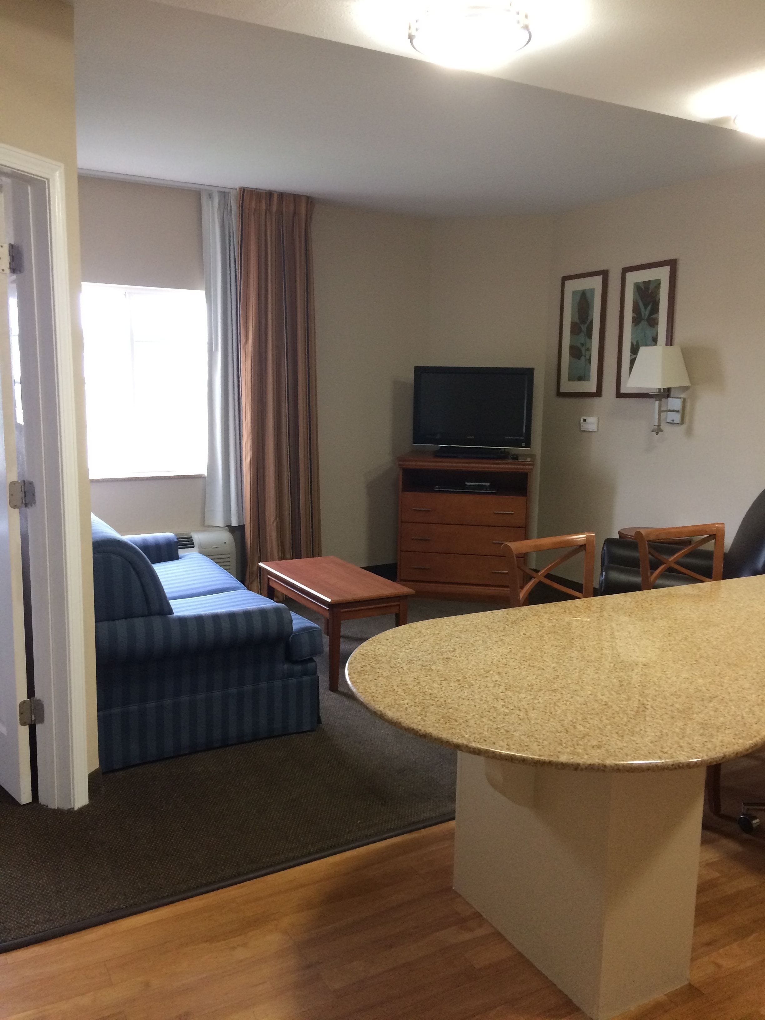 suite, 1 bedroom, kitchen (living and dining areas) | desk, blackout curtains, soundproofing, iron/ironing board