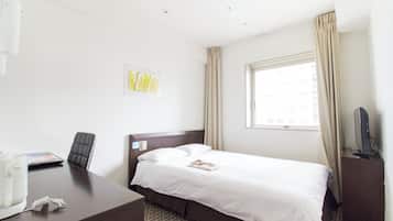 Premium bedding, desk, blackout drapes, iron/ironing board