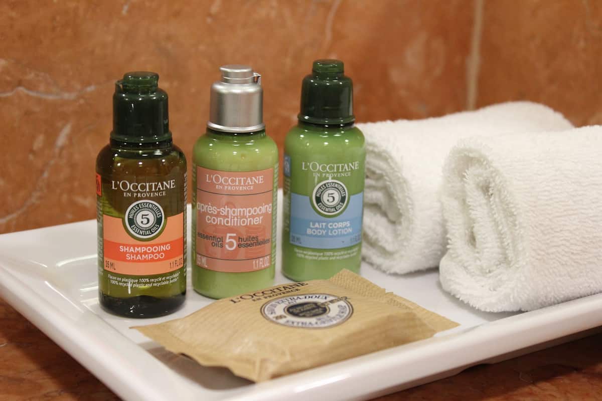 free toiletries, hair dryer, bathrobes, slippers