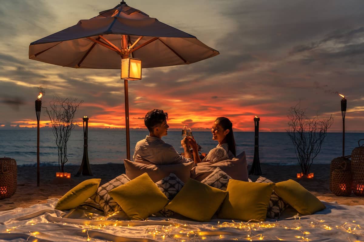 on the beach, sun-loungers, beach umbrellas, beach towels