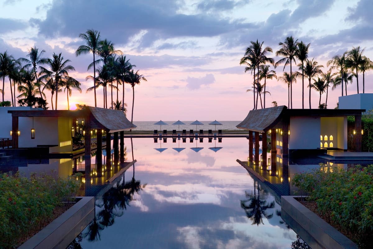 outdoor pool, pool umbrellas, pool loungers