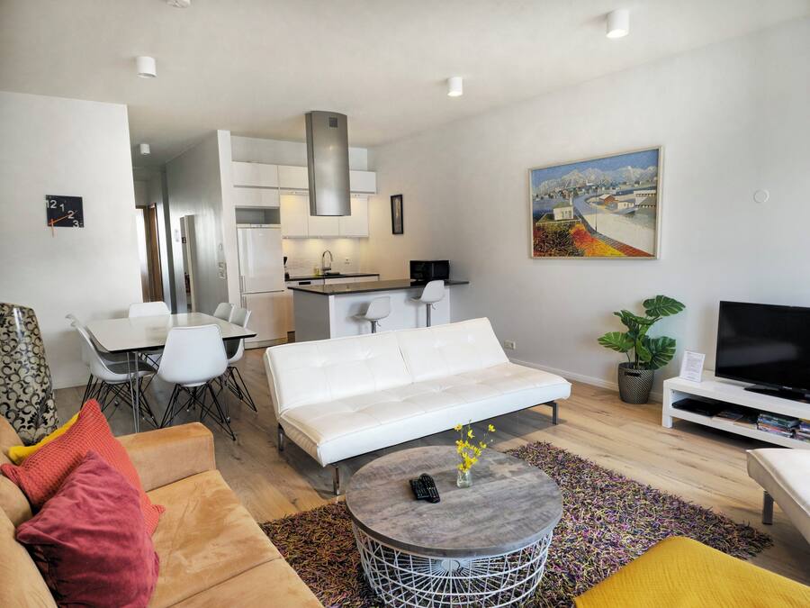 Deluxe Two-Bedroom Apartment with Balcony - Laugavegur 85 | Área de estar | TV de tela plana 32 polegadas com canais a cabo