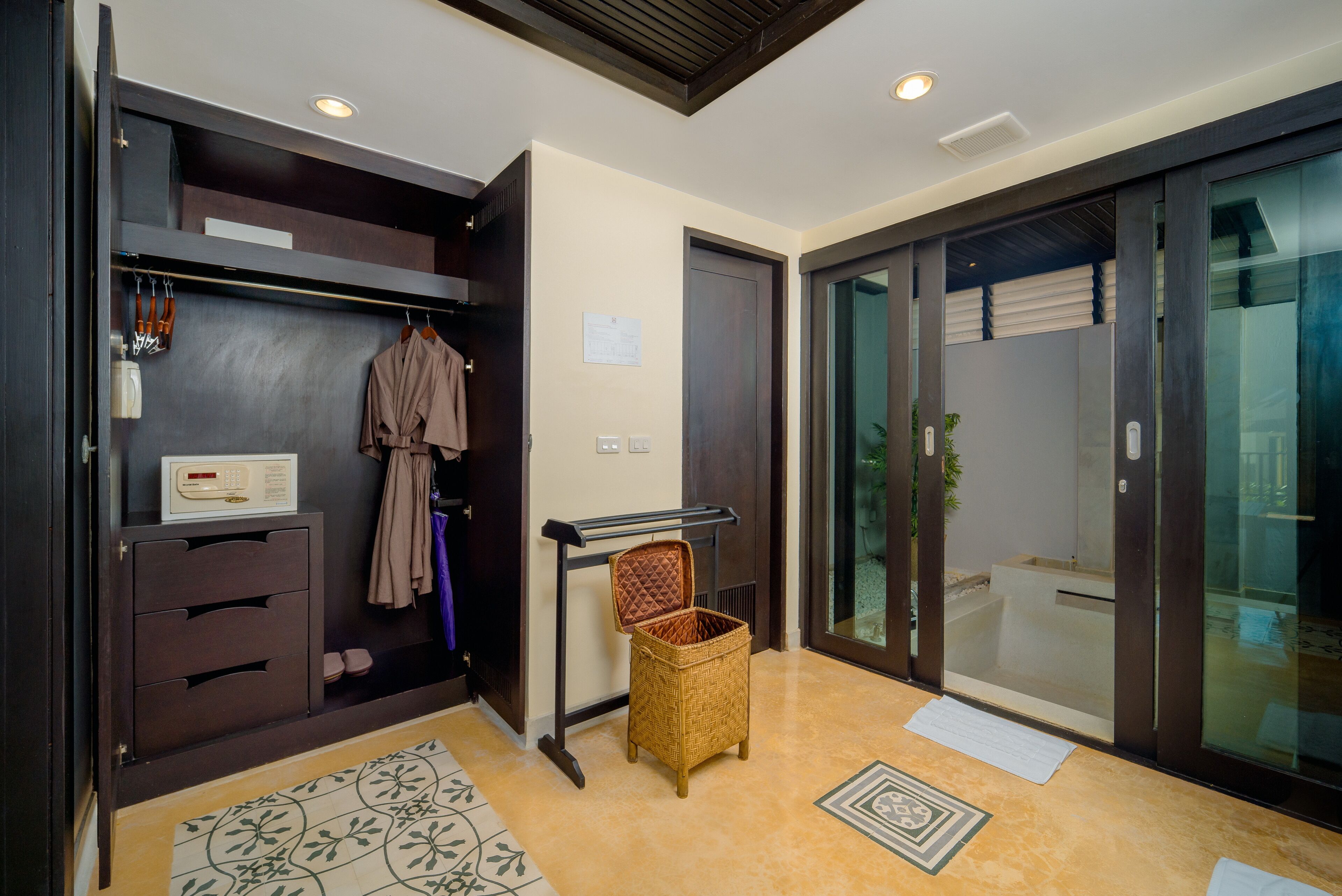 deluxe grand room | bathroom | separate bathtub and shower, deep-soaking bathtub, rainfall showerhead
