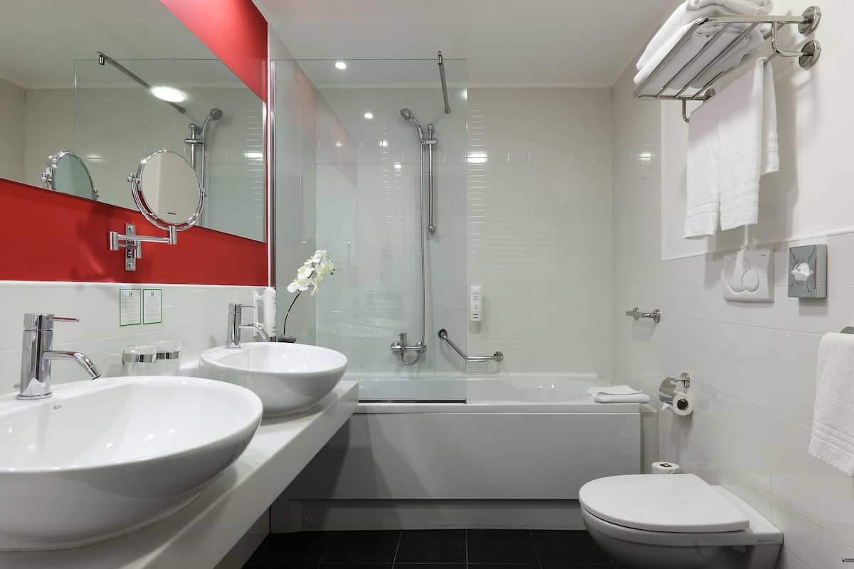 Free toiletries, hair dryer, bidet, towels
